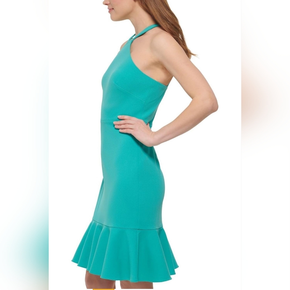 Green and Blue Ruffled Bodycon Midi Dress